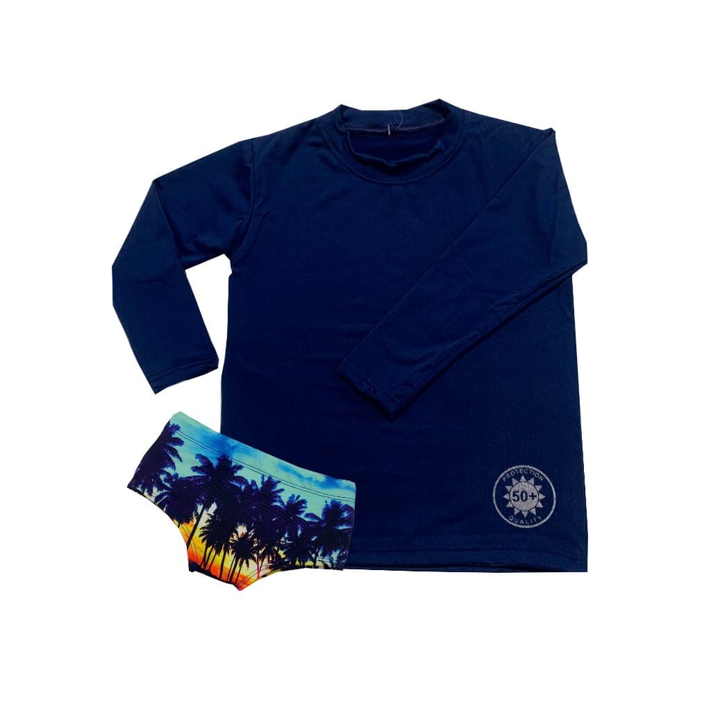 Conjunto infantil/Juvenil Menino Camisa UV + Sunga com proteção 50+