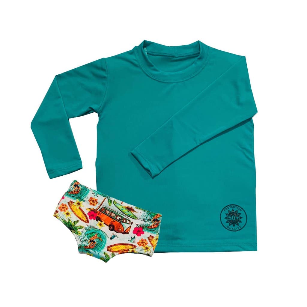 Conjunto Camisa UV + sunga proteção solar UV 50 infantil/juvenil praia/piscina 1 ao 16 anos