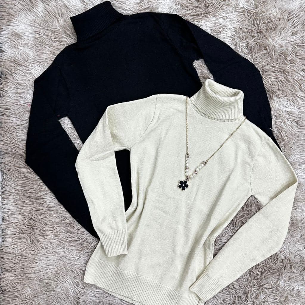 Kit2 Blusa gola alto feminina manga longa básica trico cacharreu cacharrel sueter liso