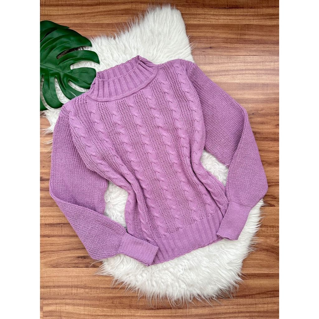 Blusa trico manga longa trançada frente