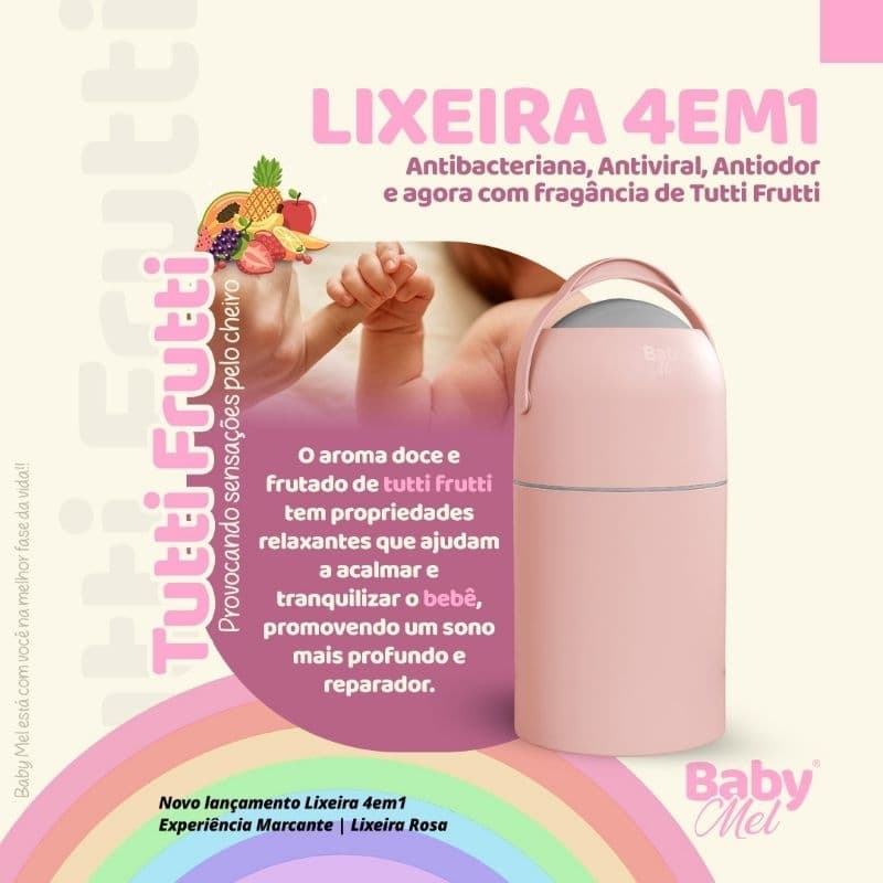 lixeira antiodor para fralda com aroma de tuttifruti aromaterapia