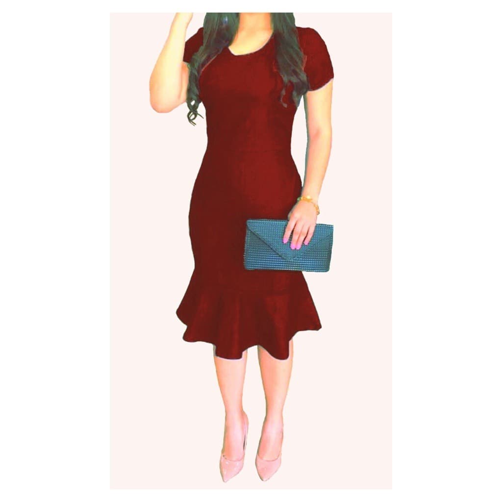 VESTIDO TUBINHO EM MALHA ANA RUGA COM BABADO MODA COMPORTADA CRISTÃ
