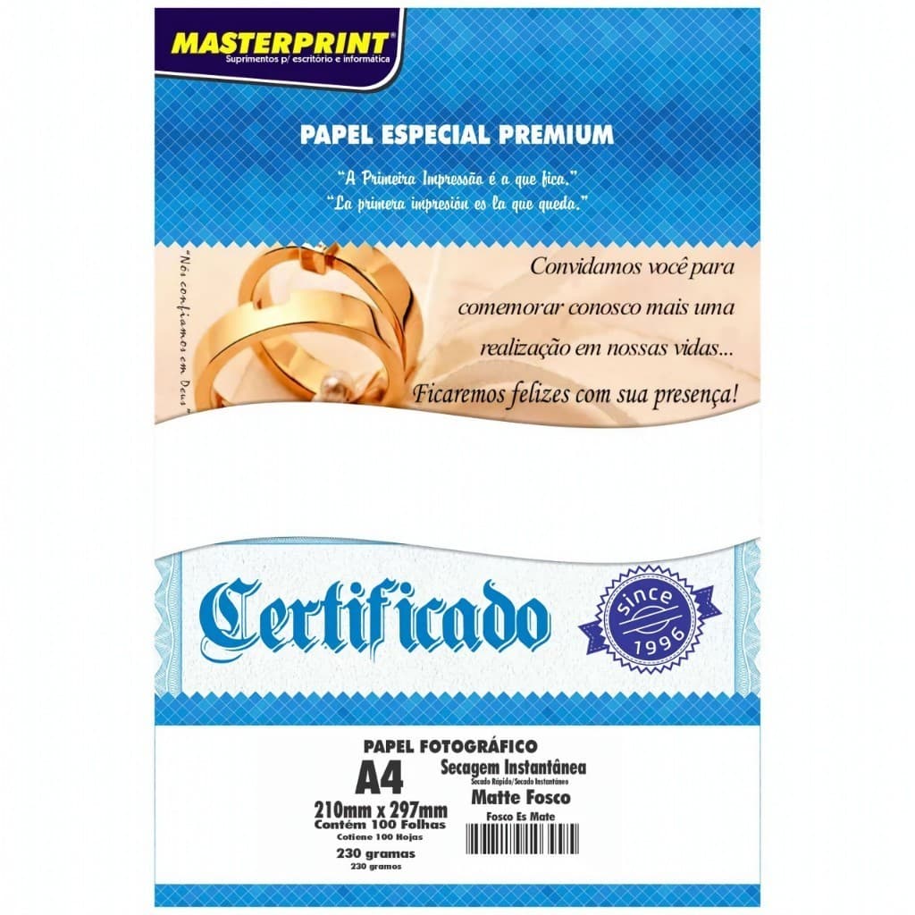 Papel Fotográfico 230g Matte Fosco 500 Folhas A4 Masterprint