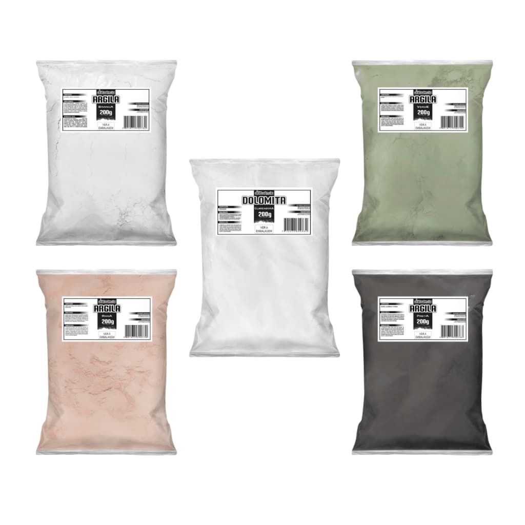 Kit 5 argilas Daessencia 200g (Branca, Verde, Rosa, Preta e Dolomita) Skin Care
