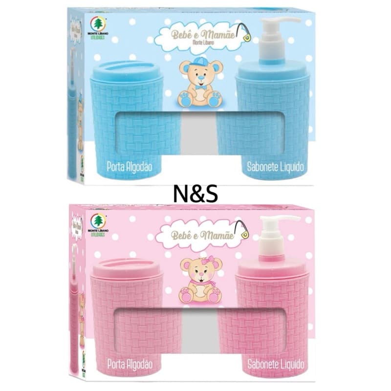 kit Porta Sabonete Líquido e Porta Algodão Bebê MONTE