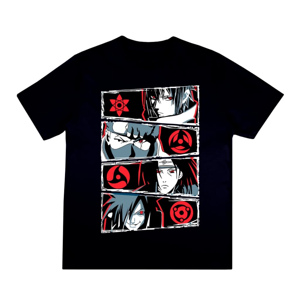 Camiseta Anime Naruto Sharingan Itachi Sasuke Madara Kakashi 100% Algodão Fio 30.1 Penteado Streetwear Unissex Geek