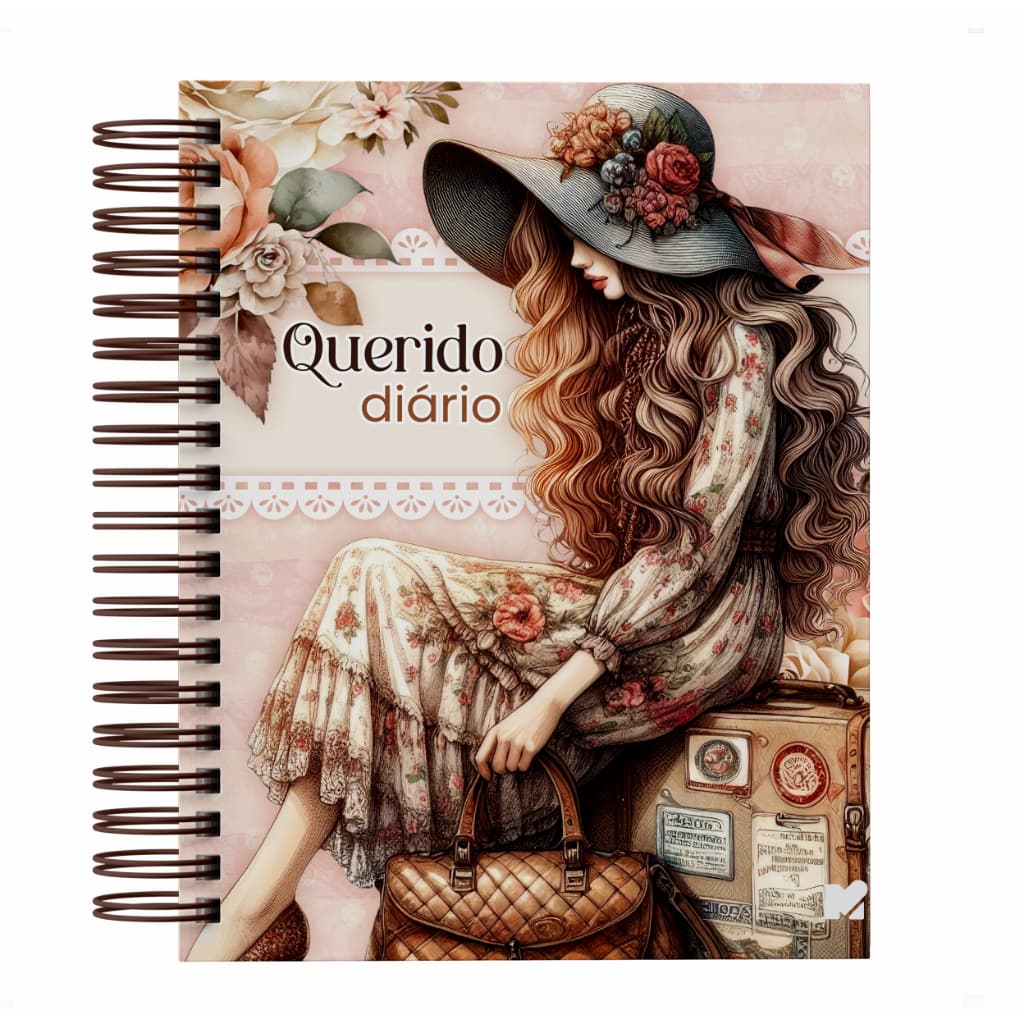 Diário Feminino Vintage Capa Dura | Caderno Pautado com Folhas Decoradas Coleção Harmonia