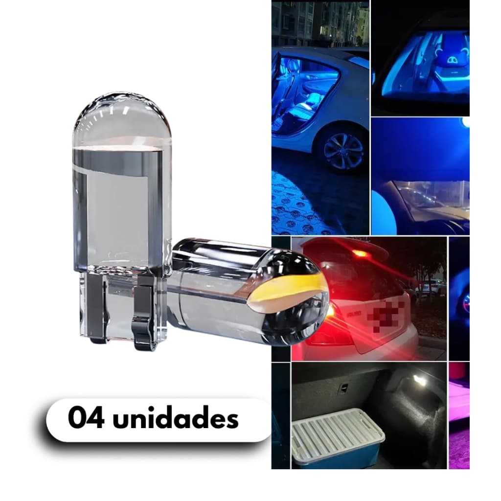 kit 4 Lâmpada Led Pingo T10 Carro Diversas Cores 9mm 23mm 0,36W-COB Corrente 0,03A - DC12V