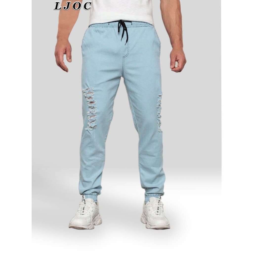 Calça Jogger Rasgado  Com Cordão  Jeans Skinny Masculino