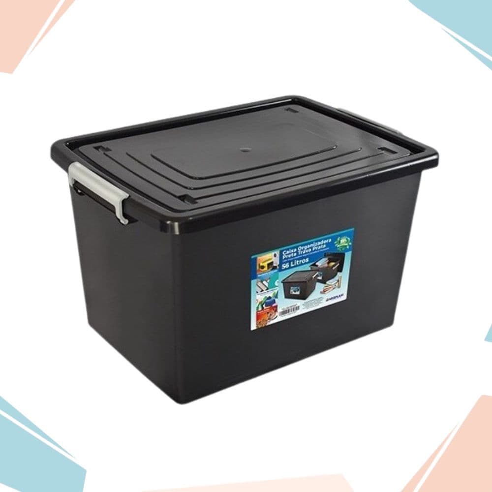 Kit Caixas Organizadoras 56L Grandes com Tampa e Trava – Multiuso para Casa 4/6  unidades