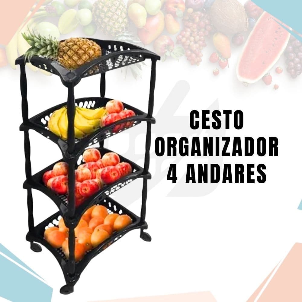 Fruteira Organizador Vertical Com Rodinhas 3 ou 4 Cestos Andares