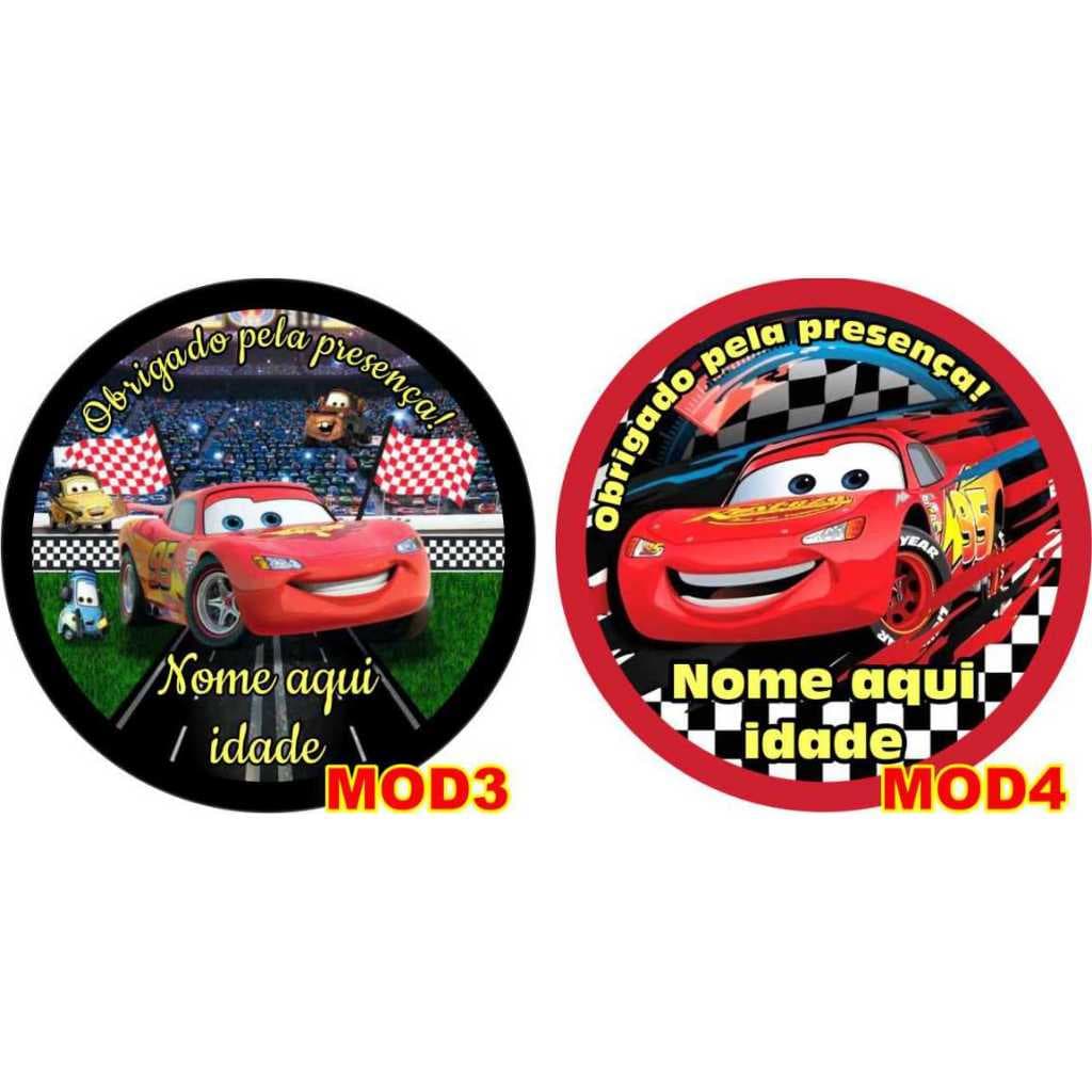Kit 100 tags adesivo Carros Relâmpago McQueen para tubets, latinhas, lembrancinhas entre outros