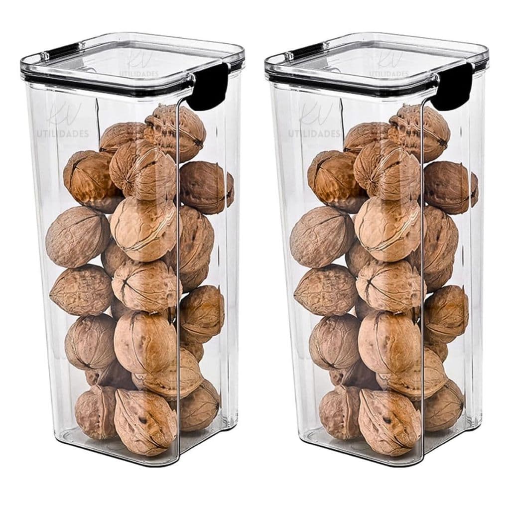 Porta Mantimentos Kit Potes Herméticos Grandes 2,2 Litros Com Vedação Travas Empilhável Transparente