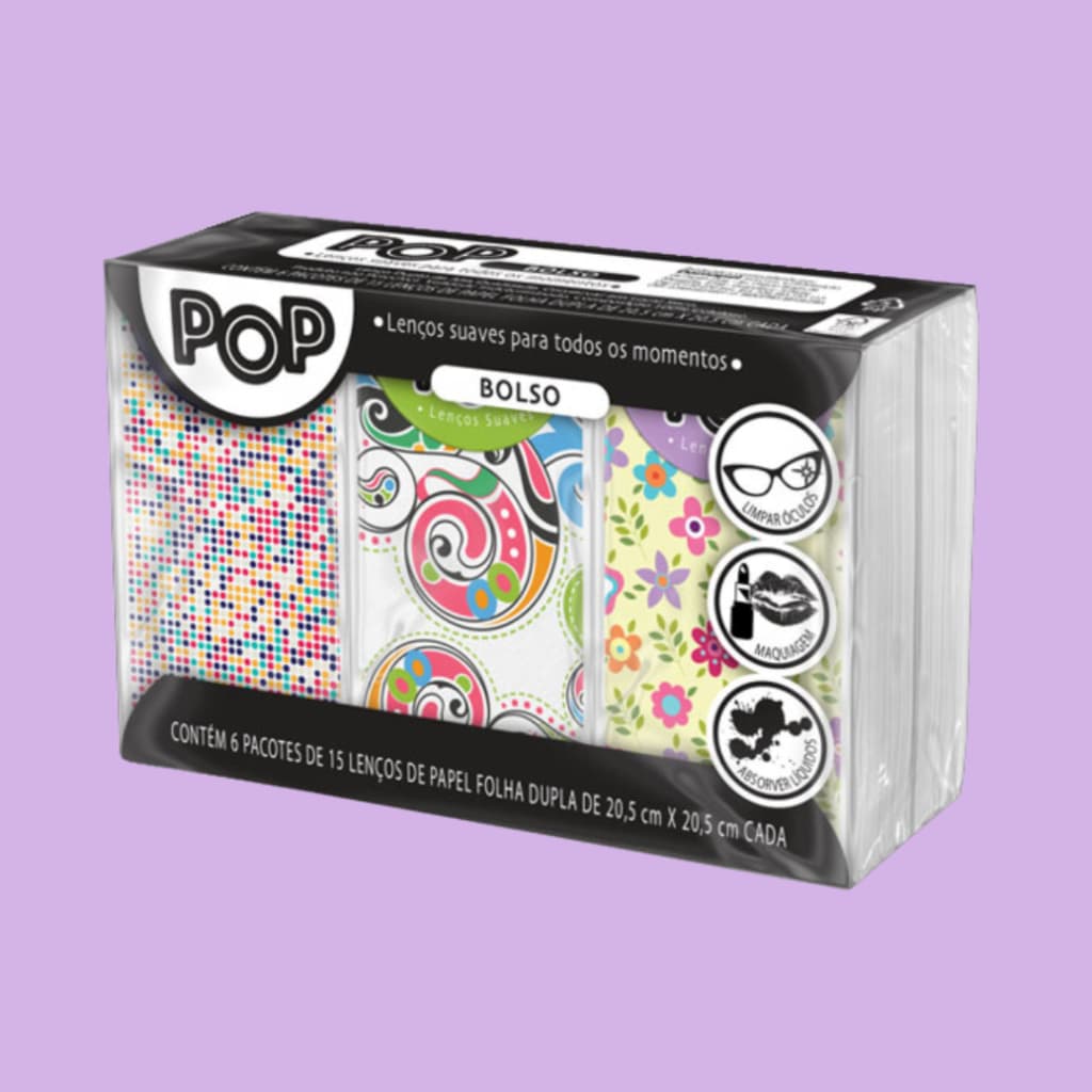 Kit Lenço de Papel Pop Bolso 6 Pacotes com 15 Lenços Folha Dupla