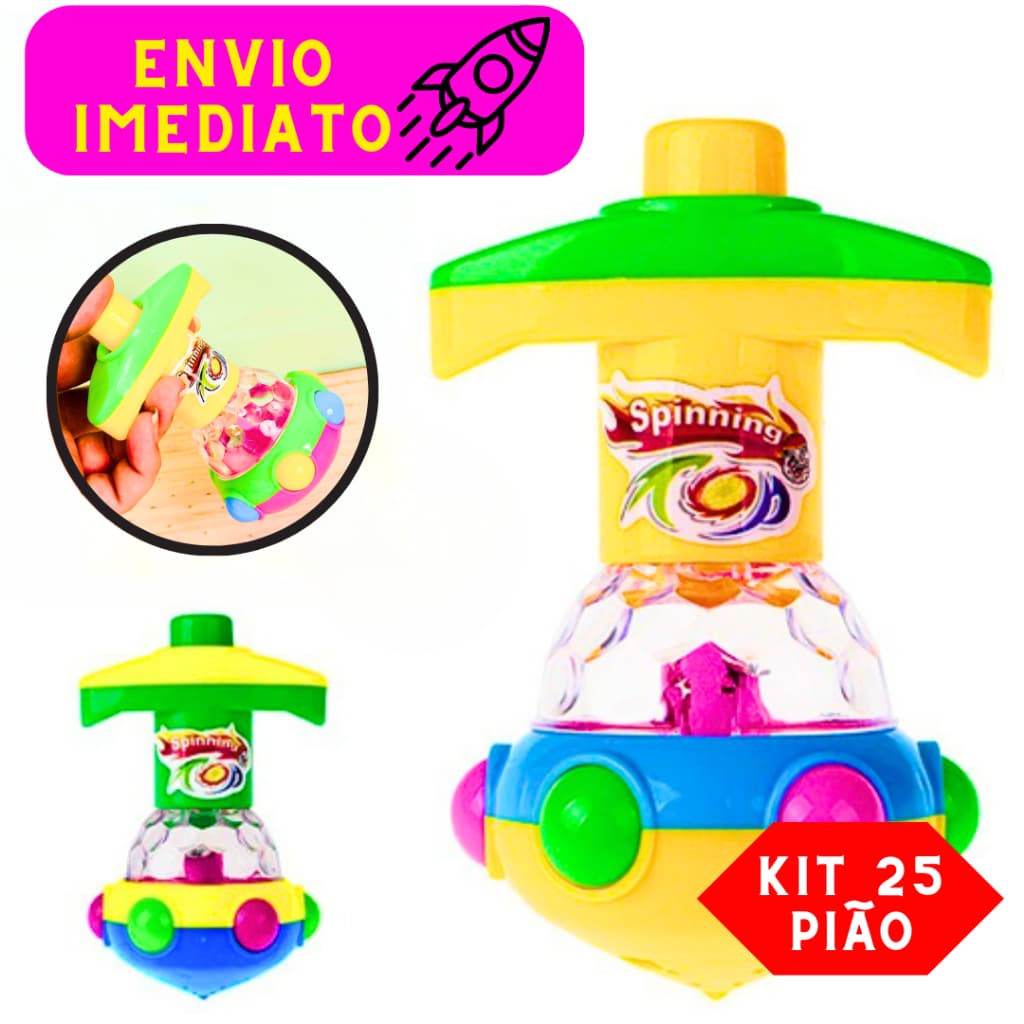 Kit 25 Pião Com Lançador Diversão Garantida Diversão ao Ar Livre Colorido Brinquedo Alta Qualidade