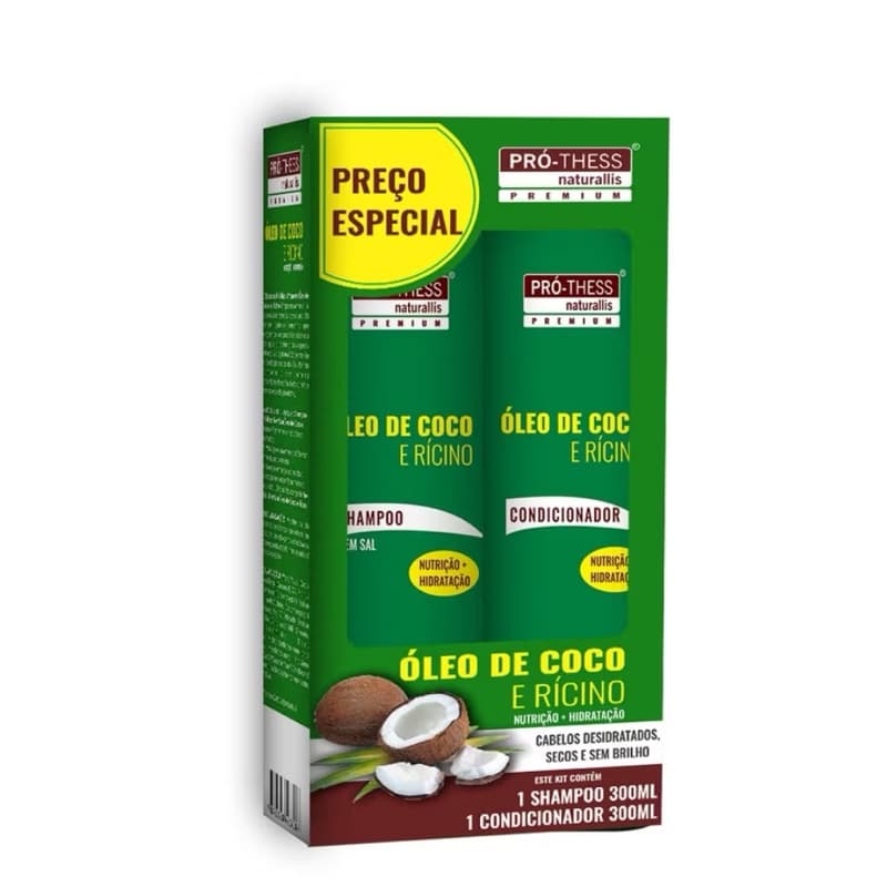 kit shampo+condicionador 300ml óleo de coco e rícino Pró-thess