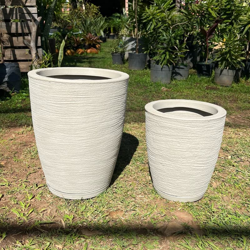 Vasos para Plantas Polietileno Kit com 2 Decorativo Coluna Bojo Escovado com prato coletor N1 N2
