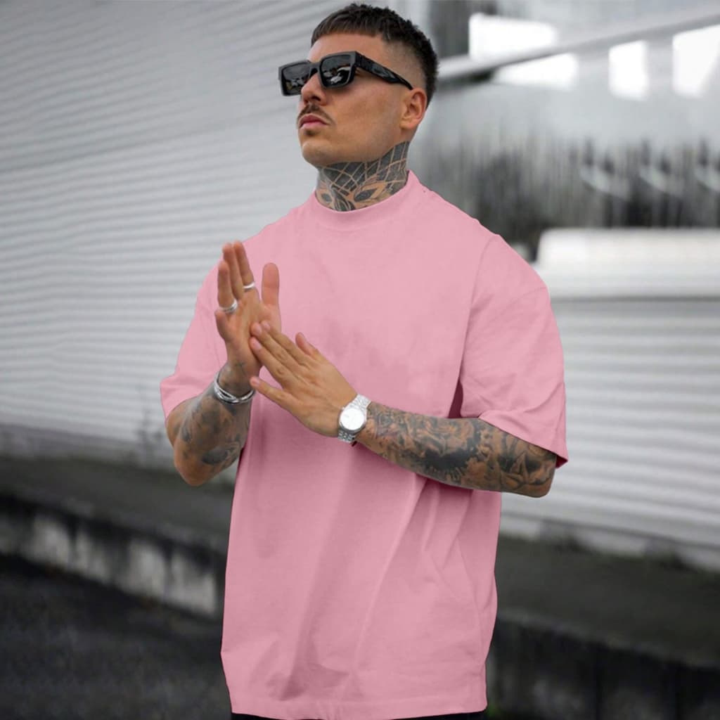 Camiseta Rosa Claro Larga Confortável Blusa Oversized Longa Esportiva Lisa Frente Costa Unissex Sem