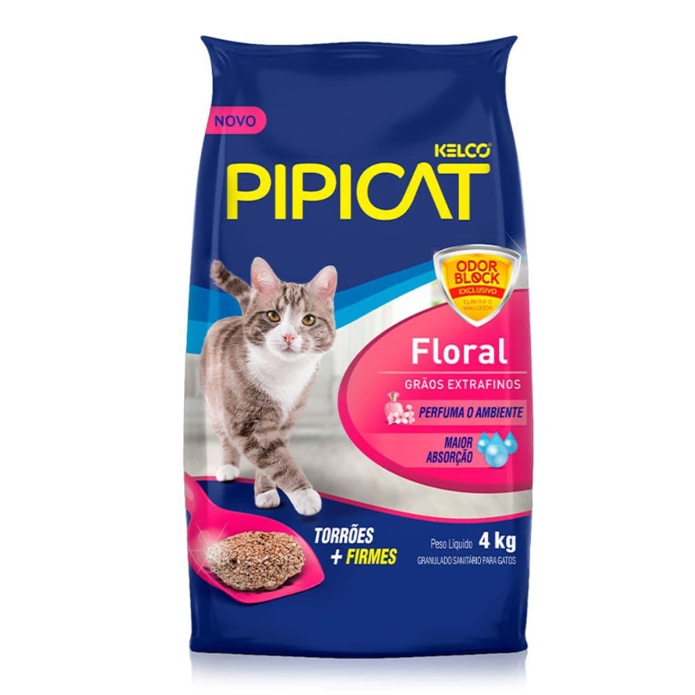 Areia 4 kg Sanitária Para Gatos Floral Pipicat Pacote 4kg