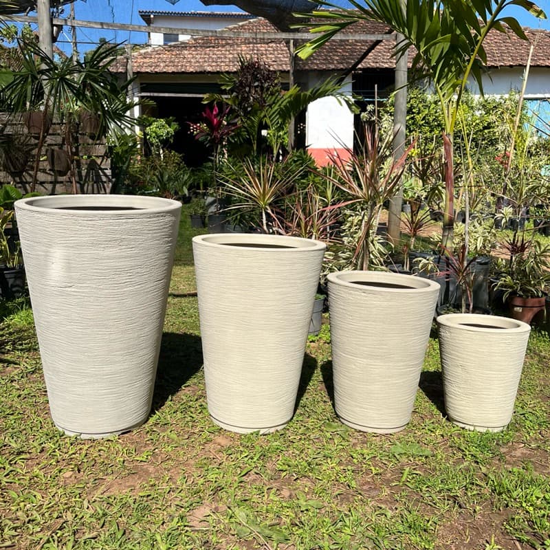 Vasos para Plantas Polietileno Kit com 4 Decorativo Coluna Redonda Escovado com prato coletor N1 N2 N3 N4