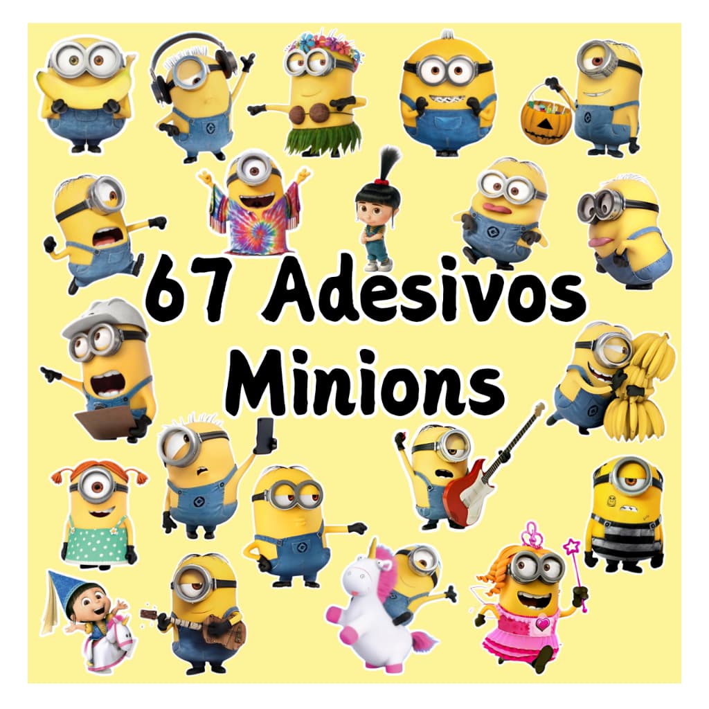 Kit 67 Adesivos Minions para cadernos, planners, agendas, copos, garrafas, notebooks...