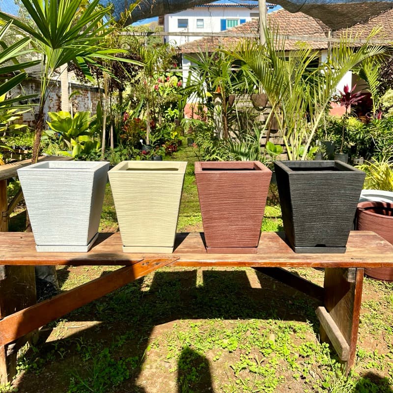 Vaso Polietileno para Plantas Quadrado Moderno Decorativo texturizado com prato coletor N1