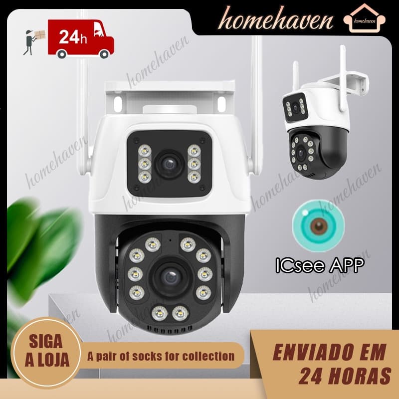 Camera Externa Ip a Prova D'água Wifi 360° 3MP Dupla 2 Em 1 com Visao Noturna C/ Infravermelho ICSEE
