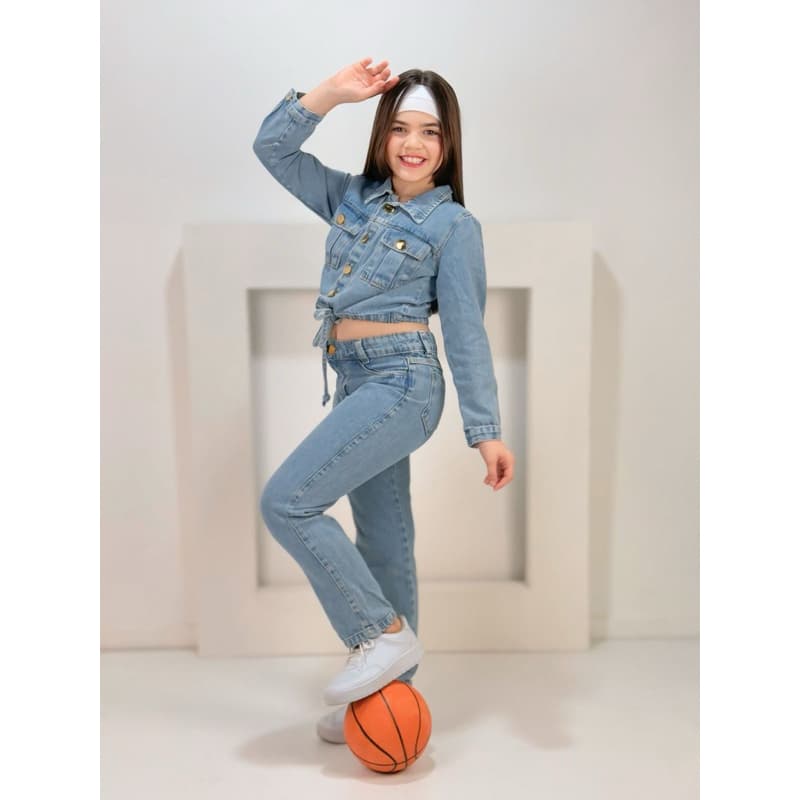 Kit Jeans Calça Jaqueta cordão