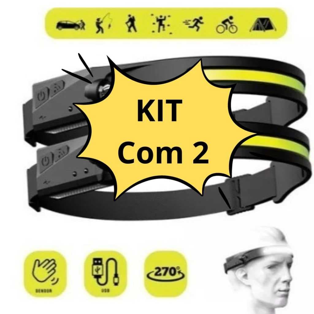 KIT COM 2 Lanternas de cabeça Recarregável Led Motion Sensor Cabeça Lanterna Camping Torch Light Lamp Com Usb mt105