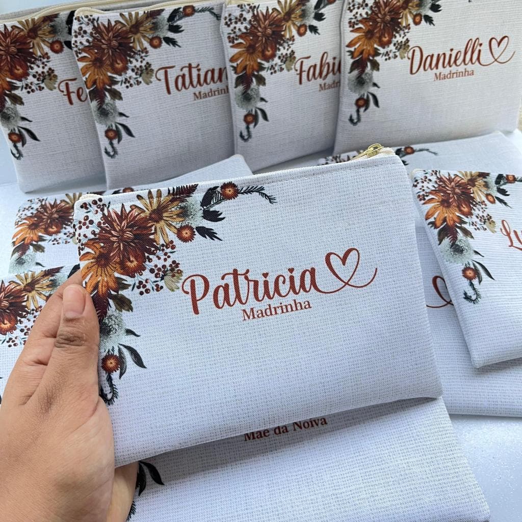 Necessaire Personalizada SLIM Terracota Floral para madrinhas, mãe da noivo, casamento, aniversário, lembrancinha.