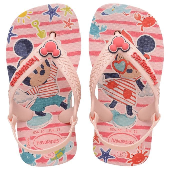 Chinelo Bebe Havaianas Baby Minnie Mickey Vermelho com Elástico Coleção Nova Menino Menina Original
