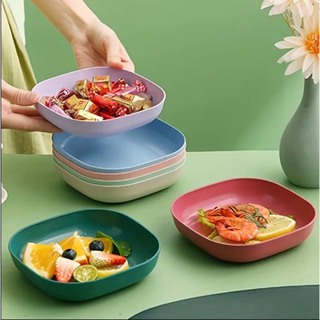 Kit Com 10 Pratos Plásticos Reutilizaveis Com Suporte Multicoloridos