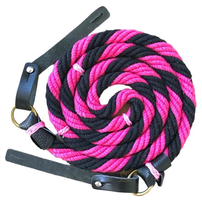Rédea Rosa Com Preto Para Cavalos Guia De Lã Torcida Duas Cores
