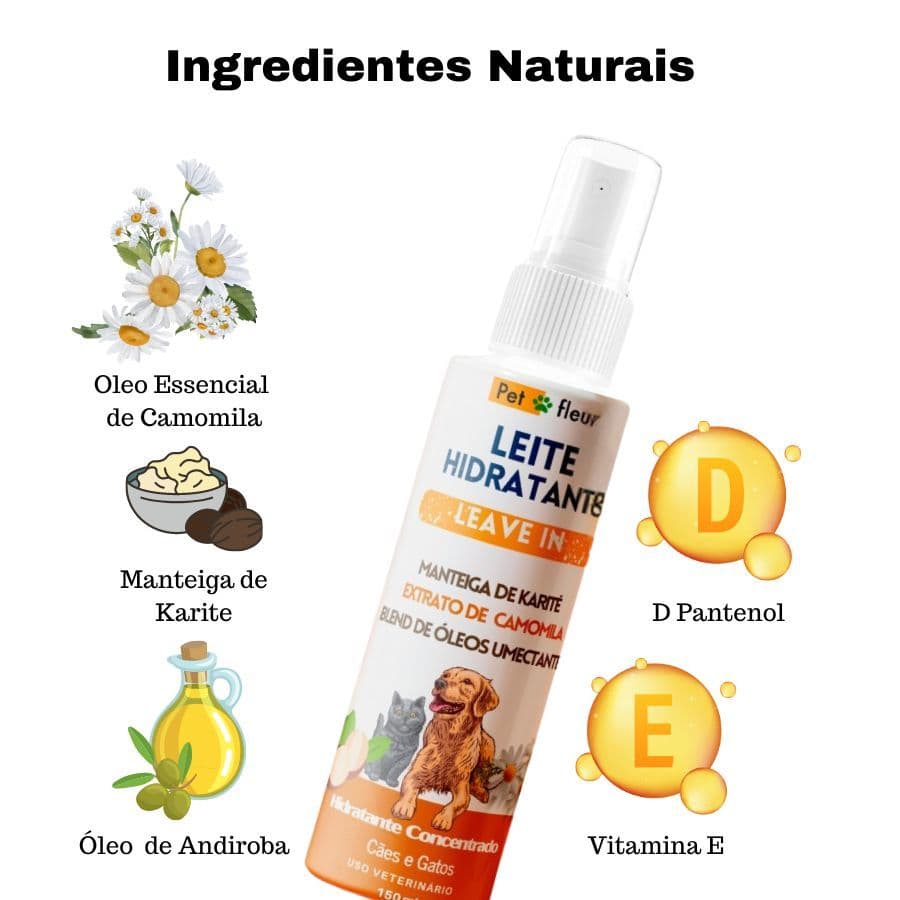 Leite Hidratante “Live In” – Spray Condicionador para cães gatos e filhotes Hidrata, Brilho, condiciona