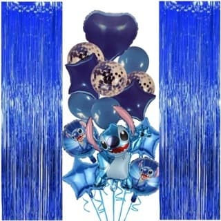 Kit Balão Metalizado e Bexiga Lilo Stitch&* Tradicional Azul 16 Pçs