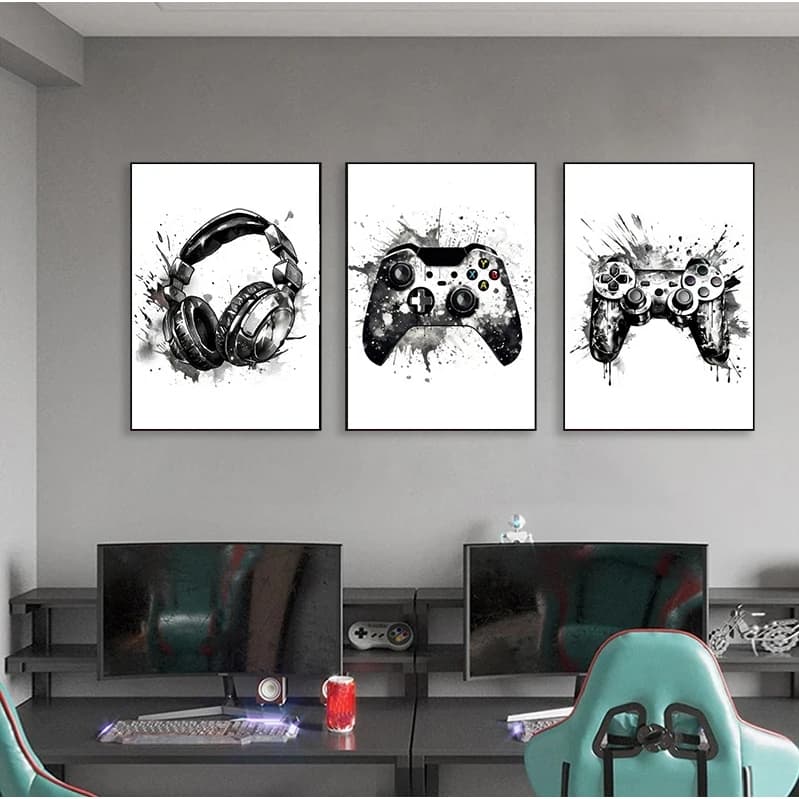 Quadro Decorativo Preto e Branco Video Game Controller Poster, Nórdico Gamer Quarto