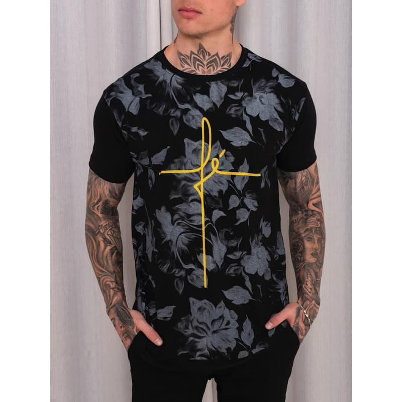 Camiseta long line ADULTO masculino manga curta estampada Fé Plus Siza G1 G2 G3 G4