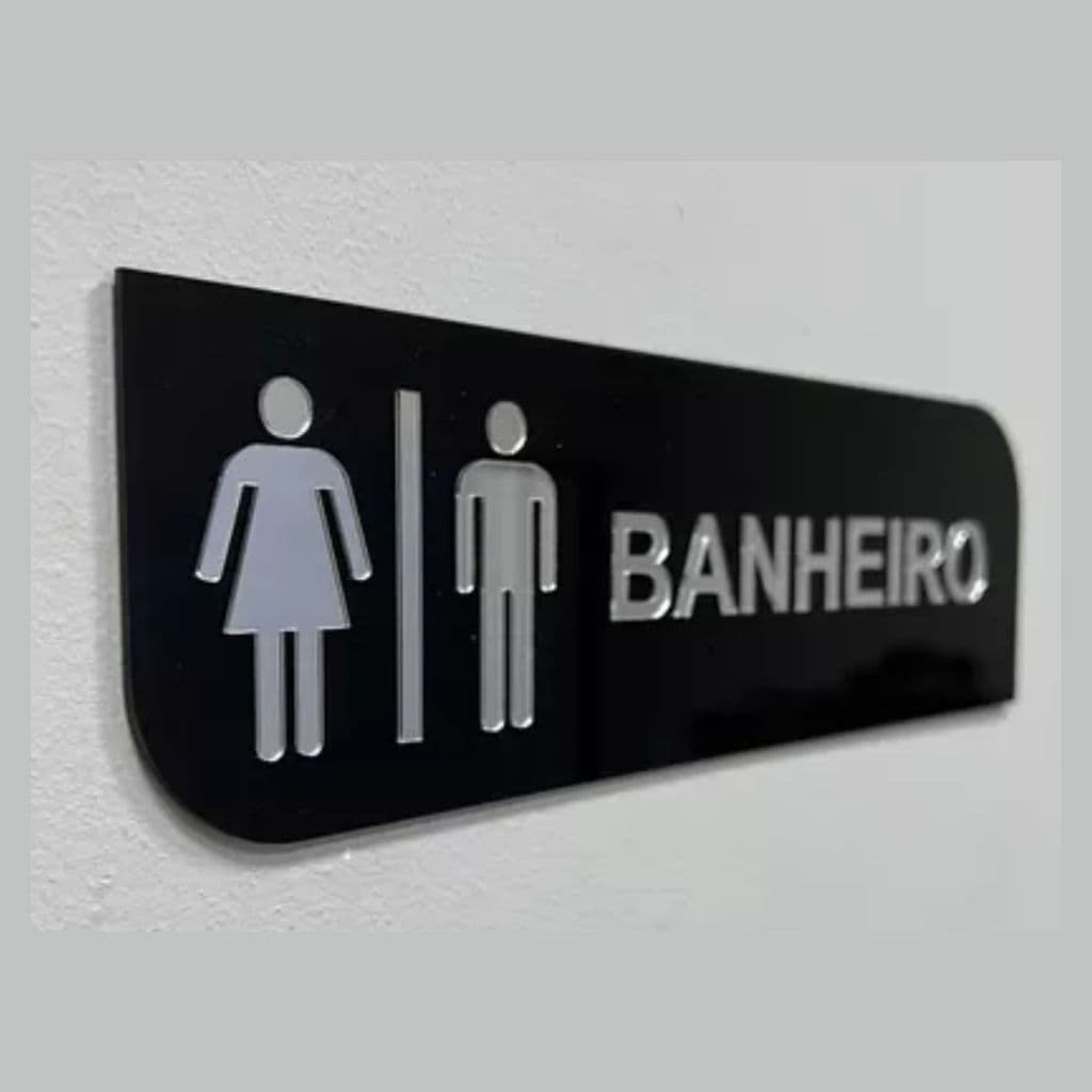 Placa Sinalização Acrilico Preto Glamour Banheiro Unissex Destaque e beleza com Elegancia Linda!