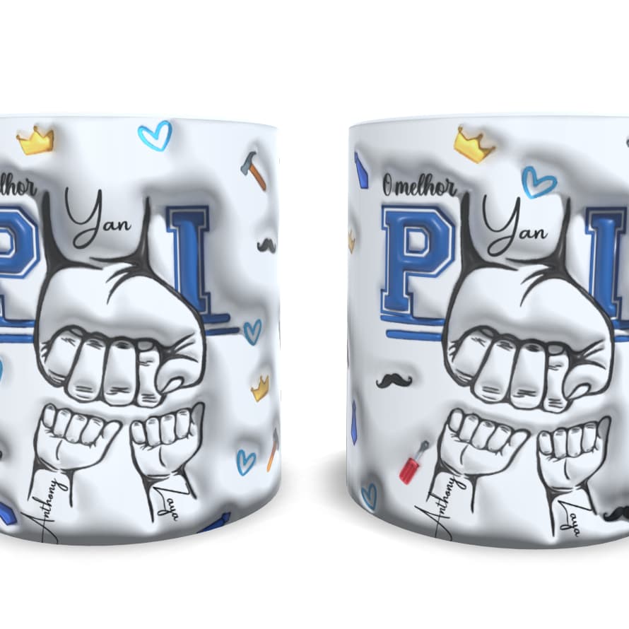 Caneca Personalizada Com Nome/Dia Dos Pais Segurando Mão do Pai Segurando A Mão Da Vovô