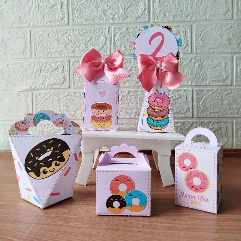 Kit Festa Caixinhas Personalizada- Lembrancinha Donuts Confeitaria-Pegue e Monte