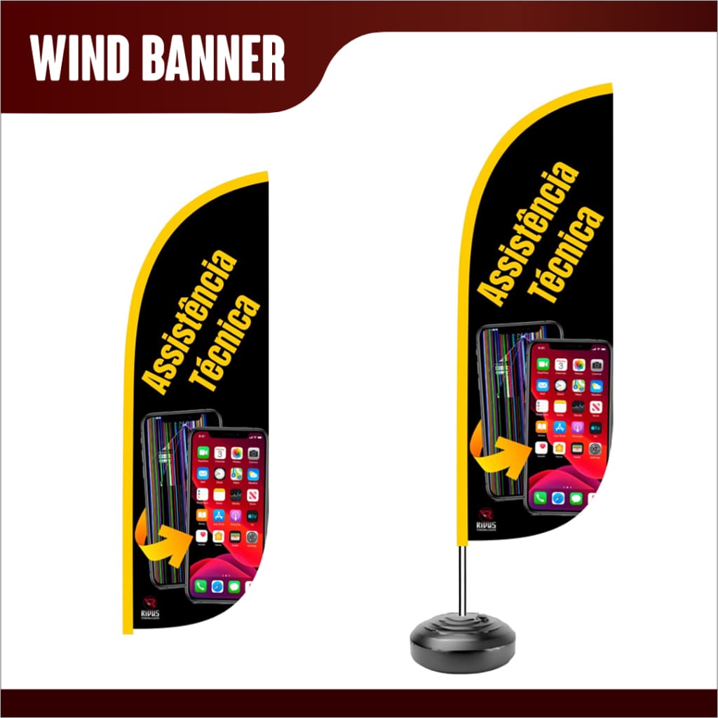 Wind Banner ASSISTENCIA TECNICA CELULAR Bandeira Dupla Face Kit Completo: bandeira, haste e base