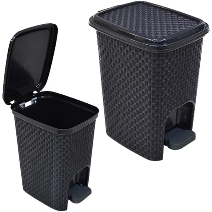 Lixeira 7 Litros Cesto de Lixo Com Tampa Pedal Para Cozinha Banheiro  Rattan Plástico Preta