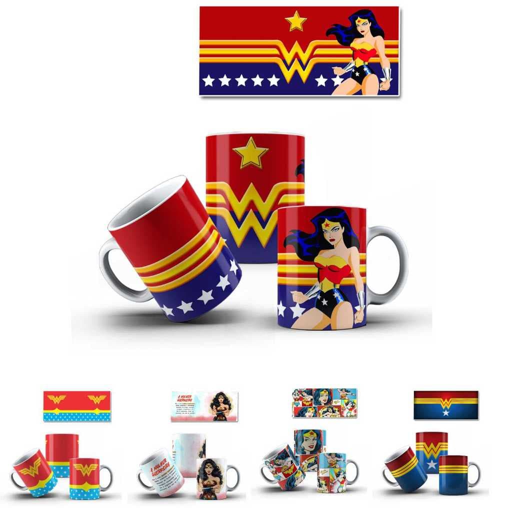 Caneca Mulher Maravilha de Porcelana COM NOME - Vários modelos