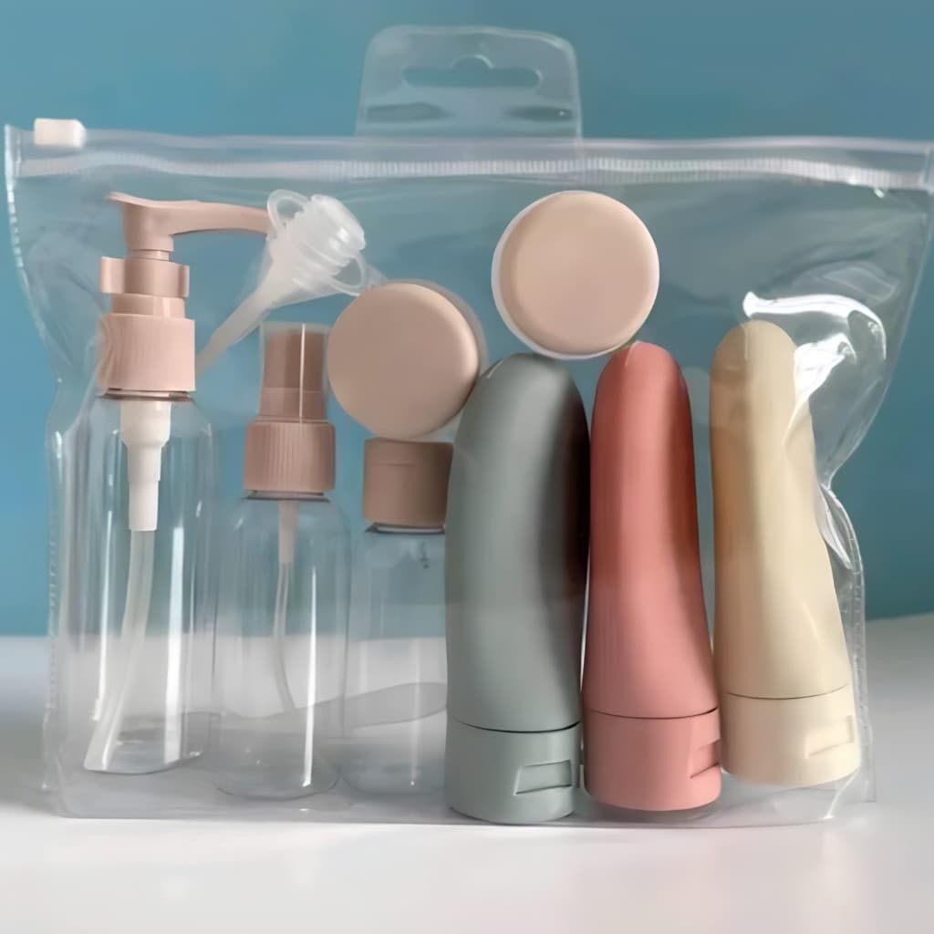 Kit Premium de 11 Recipientes de Viagem com Bolsa — A Solução Perfeita para Levar Seus Cremes, Loções, Líquidos e Sprays