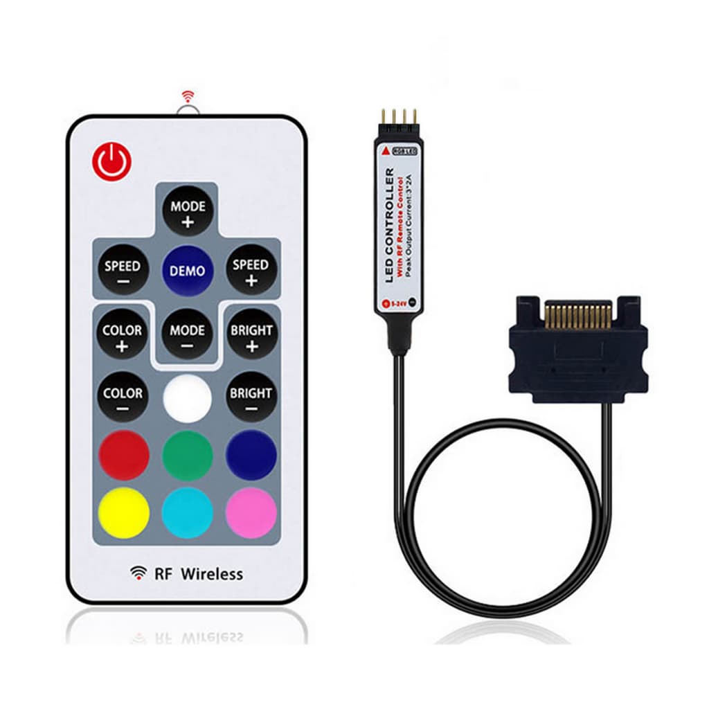 Controladora RGB Cooler Fan 4 Pinos 12V Alimentação Sata e Molex Adaptador Controlador de Led para Placa Mãe