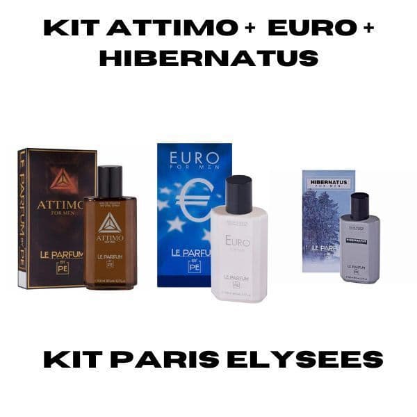 Kit com 3 Perfume Masculino Paris Elysees Attimo + Euro + Hibernatus 100 ml Cada