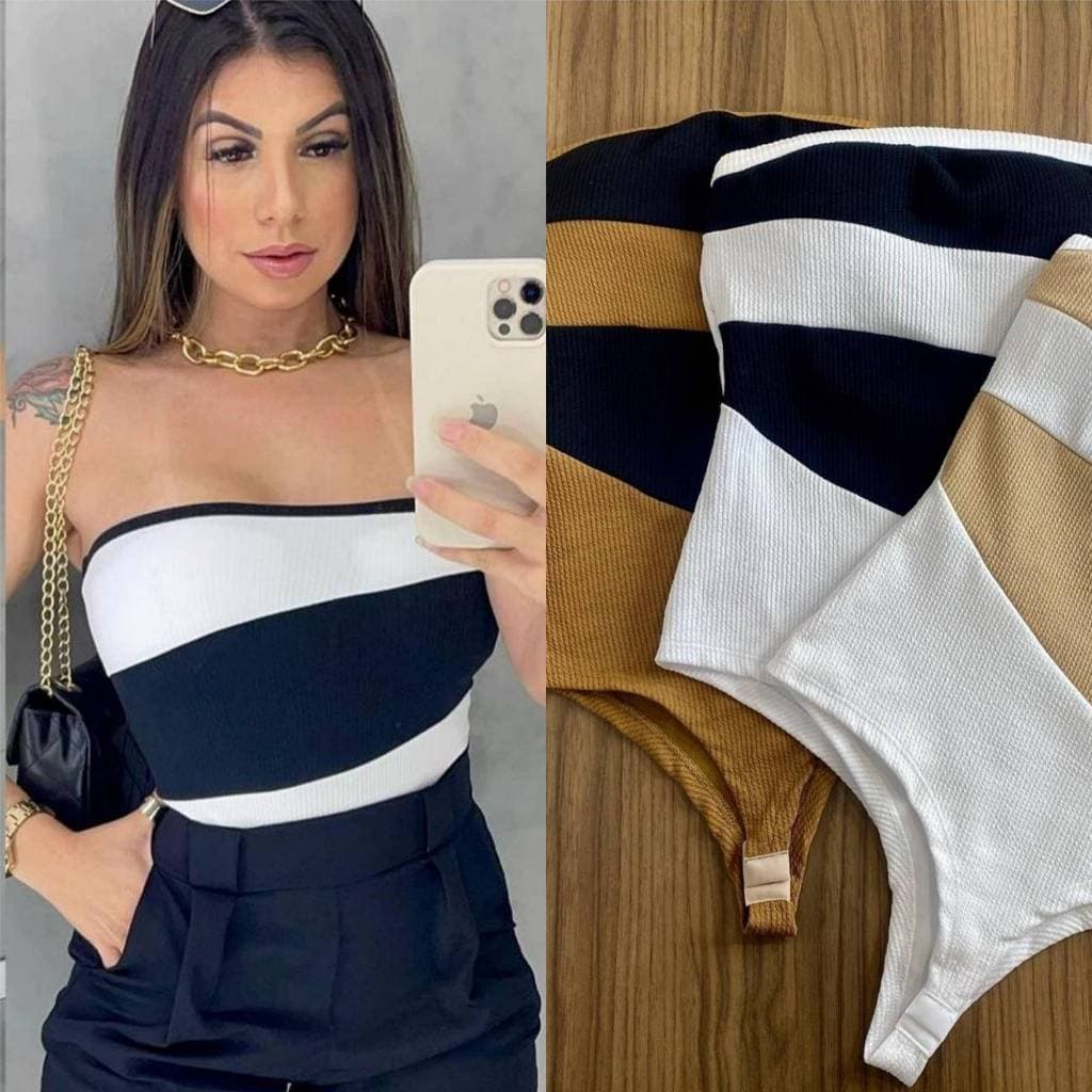 Body Feminino Kit-2 Tomara que Caia com Bojo Bicolor Preto / branco Verão