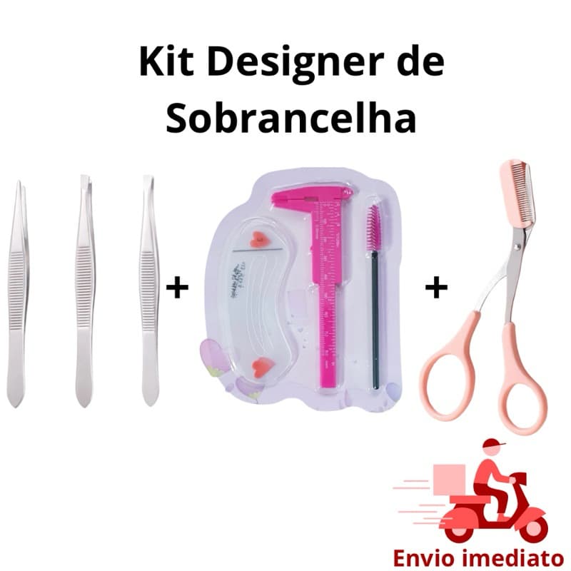 Kit Designer De Sobrancelhas , Pincel Chanfrado E Escova Dupla , - Navalha para sobrancelha