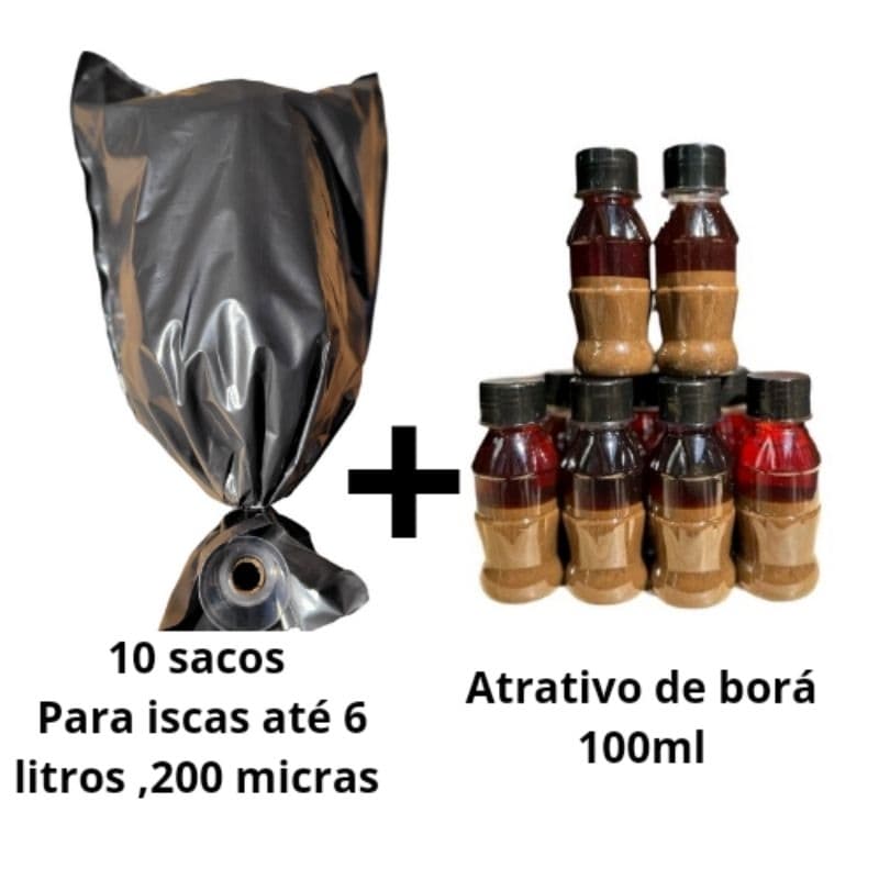 kit Atrativo de borá 100ml+10 sacos para isca até 6 litros
