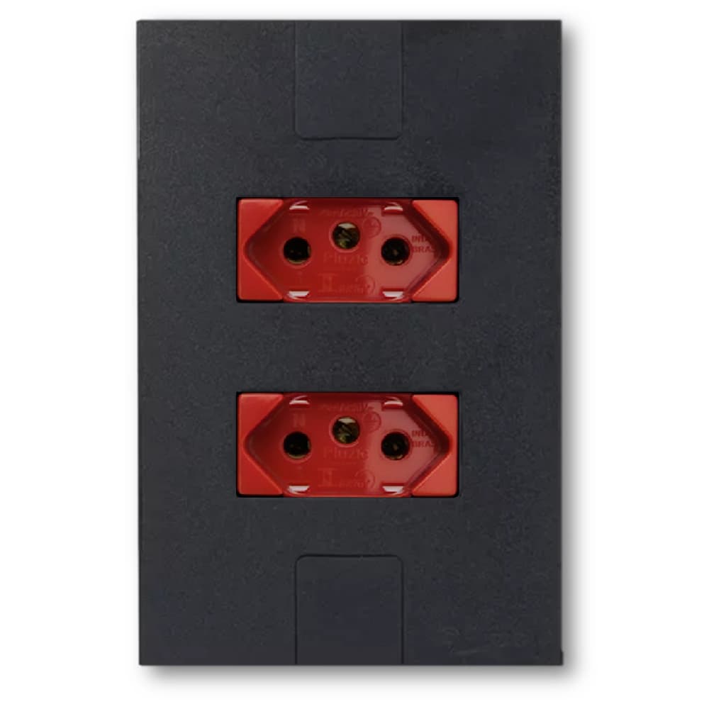 Tomada Dupla Vermelha 20a Preto Fosco Modular Pluzie 2p+t 250v